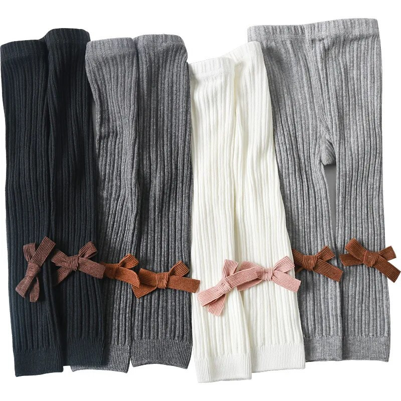 Slatke dječje tajice s mašnom za djevojčice Pamuk, dojenčad, mala djeca, novorođeni dječaci, jednobojne čarape, dječje 0-5T, rebraste zimske najlonke