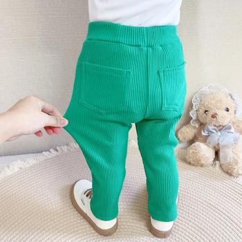 Бебешки прости плътни клинове Момичета Универсални тесни панталони на райета Детски памучни еластични тънки панталони Еластични панталони за новородено момче