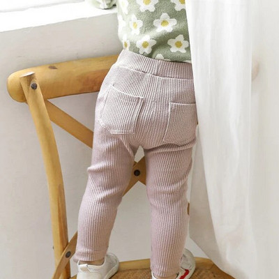 Dječje jednostavne jednobojne tajice za djevojčice Uske hlače na pruge za sve vrste, dječje pamučne, elastične uske hlače, rastezljive hlače za novorođenče