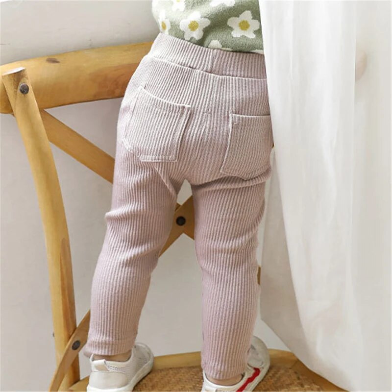 Dječje jednostavne jednobojne tajice za djevojčice Uske hlače na pruge za sve vrste, dječje pamučne, elastične uske hlače, rastezljive hlače za novorođenče