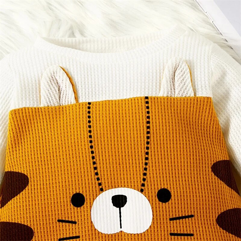 Jesen Zima Odjeća za novorođenčad Dojenčad Djevojčice Dječaci Kombinezon bez stopala Waffle Cartoon Tiger print dugih rukava Dojenčad Jesen Hrame