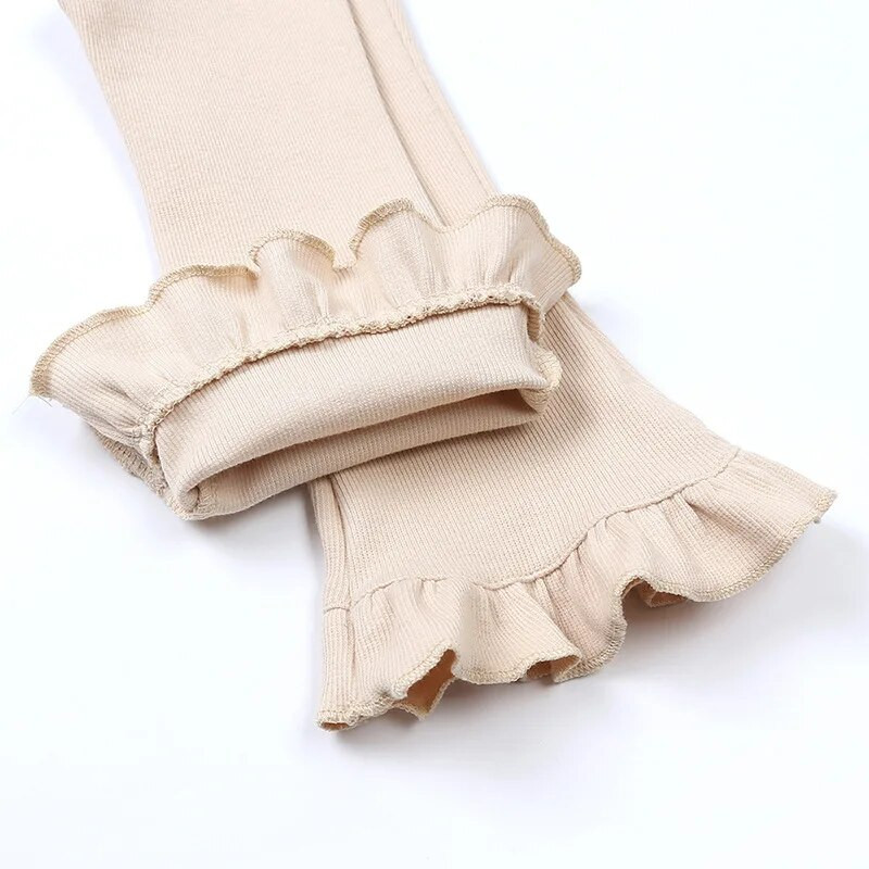 2023 Retro Kids Flare Püksid Tüdrukutele Suvised Puuvillased Triibulised Retuusid Elastsed Saapad Lõiketud Ruffle Bell-põhjad 1-8T lastepükstele