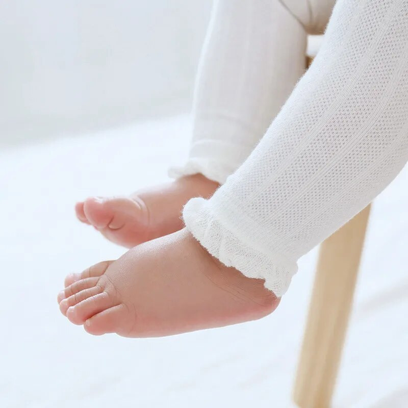 Újszülött bébi harisnyanadrág nyári hálós fodros pamut baba lány harisnya tömör kisgyermek csecsemő táncos harisnya 0-6 éves korig tavaszi PP nadrág