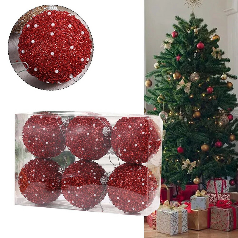 6 kom. Božićne kuglice od 8 cm za ukrašavanje božićnog drvca Svjetlucavi božićni ukrasi za božićne kuglice za svatove, novogodišnja dekoracija doma
