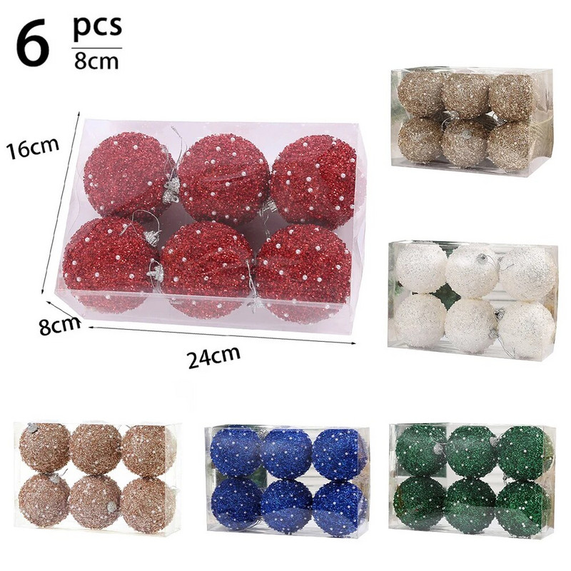 6 kom. Božićne kuglice od 8 cm za ukrašavanje božićnog drvca Svjetlucavi božićni ukrasi za božićne kuglice za svatove, novogodišnja dekoracija doma