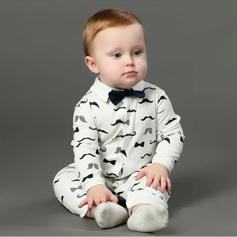 Džentlmeņu vīriešu apģērbi zīdaiņiem ar taurīti ar garām piedurknēm zīdaiņu bikses Skaisti jaundzimušā kombinezoni bērniem zīdaiņu kombinezoni