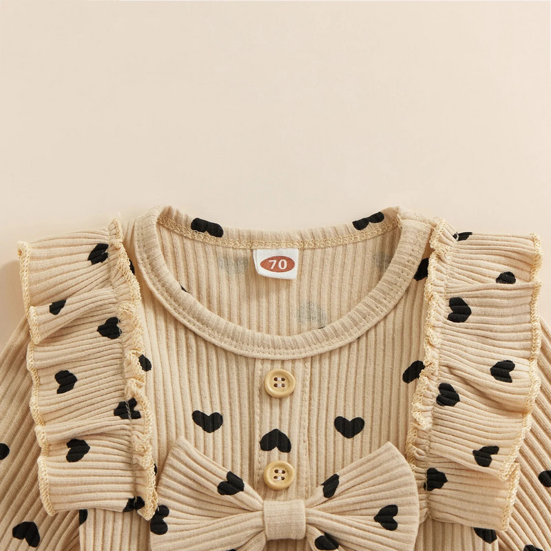 Gyerek baba lányok kötött ruha öltöny 3db szívmintás hosszú ujjú fodros nadrág + elasztikus deréknadrág + fejdísz