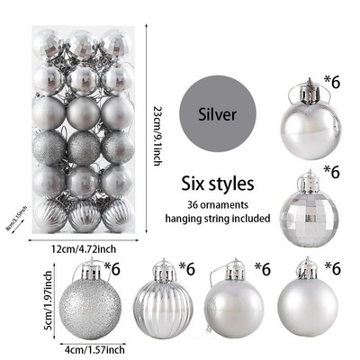 36 kom/kutija 4 CM svjetlucave božićne kuglice Božićno drvce Viseće kuglice s pandentom Ružičasto Zlatno Srebrno Zeleno Crveno Plavo Novogodišnji božićni ukrasi