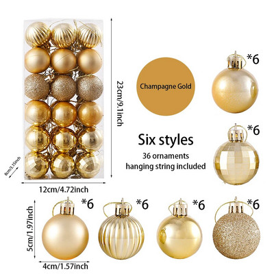 36 kom/kutija 4 CM svjetlucave božićne kuglice Božićno drvce Viseće kuglice s pandentom Ružičasto Zlatno Srebrno Zeleno Crveno Plavo Novogodišnji božićni ukrasi