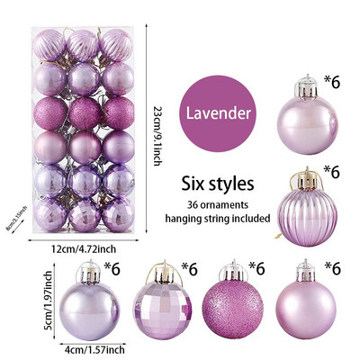 36 kom/kutija 4 CM svjetlucave božićne kuglice Božićno drvce Viseće kuglice s pandentom Ružičasto Zlatno Srebrno Zeleno Crveno Plavo Novogodišnji božićni ukrasi