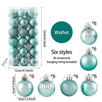 36 kom/kutija 4 CM svjetlucave božićne kuglice Božićno drvce Viseće kuglice s pandentom Ružičasto Zlatno Srebrno Zeleno Crveno Plavo Novogodišnji božićni ukrasi