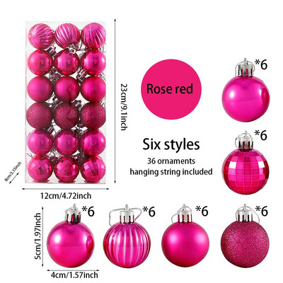 36 kom/kutija 4 CM svjetlucave božićne kuglice Božićno drvce Viseće kuglice s pandentom Ružičasto Zlatno Srebrno Zeleno Crveno Plavo Novogodišnji božićni ukrasi