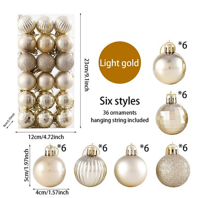 36 kom/kutija 4 CM svjetlucave božićne kuglice Božićno drvce Viseće kuglice s pandentom Ružičasto Zlatno Srebrno Zeleno Crveno Plavo Novogodišnji božićni ukrasi