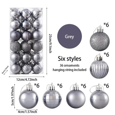 36 kom/kutija 4 CM svjetlucave božićne kuglice Božićno drvce Viseće kuglice s pandentom Ružičasto Zlatno Srebrno Zeleno Crveno Plavo Novogodišnji božićni ukrasi