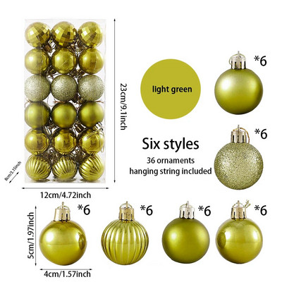 36 kom/kutija 4 CM svjetlucave božićne kuglice Božićno drvce Viseće kuglice s pandentom Ružičasto Zlatno Srebrno Zeleno Crveno Plavo Novogodišnji božićni ukrasi