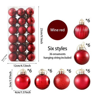 36 kom/kutija 4 CM svjetlucave božićne kuglice Božićno drvce Viseće kuglice s pandentom Ružičasto Zlatno Srebrno Zeleno Crveno Plavo Novogodišnji božićni ukrasi