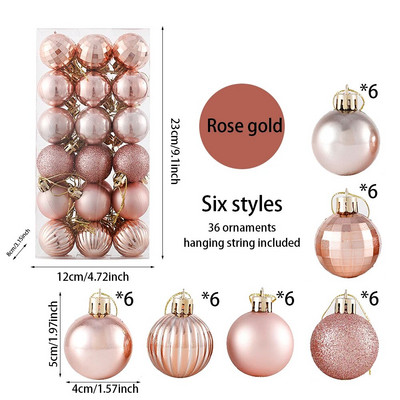 36 kom/kutija 4 CM svjetlucave božićne kuglice Božićno drvce Viseće kuglice s pandentom Ružičasto Zlatno Srebrno Zeleno Crveno Plavo Novogodišnji božićni ukrasi