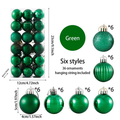 36 kom/kutija 4 CM svjetlucave božićne kuglice Božićno drvce Viseće kuglice s pandentom Ružičasto Zlatno Srebrno Zeleno Crveno Plavo Novogodišnji božićni ukrasi