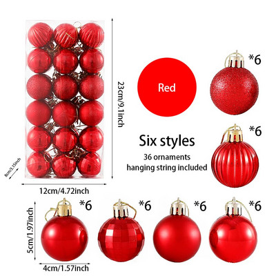 36 kom/kutija 4 CM svjetlucave božićne kuglice Božićno drvce Viseće kuglice s pandentom Ružičasto Zlatno Srebrno Zeleno Crveno Plavo Novogodišnji božićni ukrasi