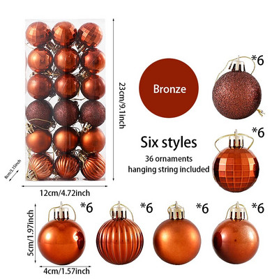 36 kom/kutija 4 CM svjetlucave božićne kuglice Božićno drvce Viseće kuglice s pandentom Ružičasto Zlatno Srebrno Zeleno Crveno Plavo Novogodišnji božićni ukrasi