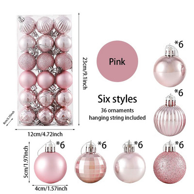 36 kom/kutija 4 CM svjetlucave božićne kuglice Božićno drvce Viseće kuglice s pandentom Ružičasto Zlatno Srebrno Zeleno Crveno Plavo Novogodišnji božićni ukrasi
