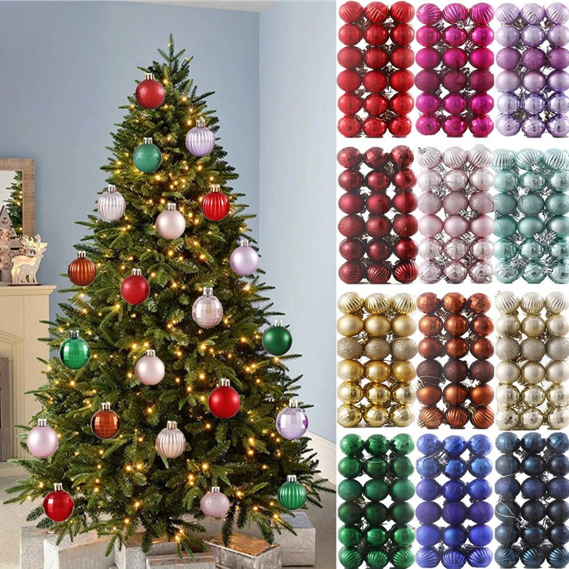 36 kom/kutija 4 CM svjetlucave božićne kuglice Božićno drvce Viseće kuglice s pandentom Ružičasto Zlatno Srebrno Zeleno Crveno Plavo Novogodišnji božićni ukrasi