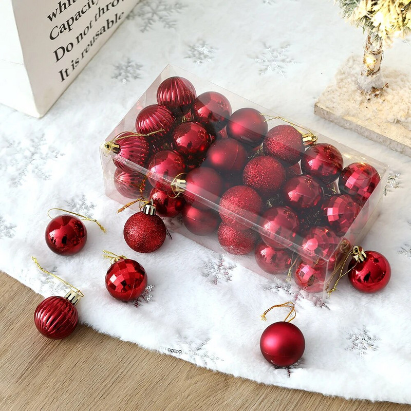 36 kom/kutija 4 CM svjetlucave božićne kuglice Božićno drvce Viseće kuglice s pandentom Ružičasto Zlatno Srebrno Zeleno Crveno Plavo Novogodišnji božićni ukrasi