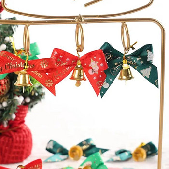 10 бр. Коледен лък с камбанки Xmas Mini Red Green Bowknot Craft Gift Ornament Коледно дърво Висящ декор Празнична украса
