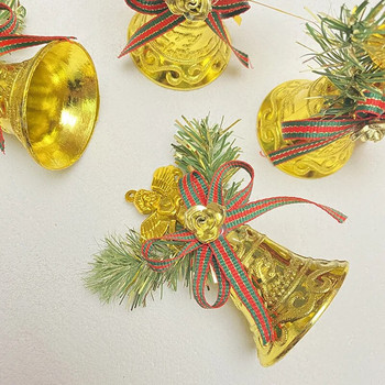 6τμχ Χριστουγεννιάτικο Χρυσό Κουδούνι Χριστουγεννιάτικο Δέντρο Μενταγιόν Κρεμαστό καμπάνα Φιόγκο Κλαδί πεύκου Καλά Χριστουγεννιάτικα Στολίδια Διακόσμηση Καλή Χρονιά