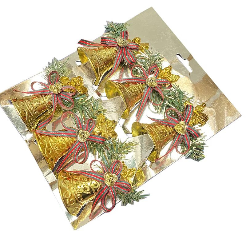 6db karácsonyi arany harang karácsonyfa medálok lógó csengő csípős fenyőág Boldog karácsonyi díszek dekoráció Boldog új évet