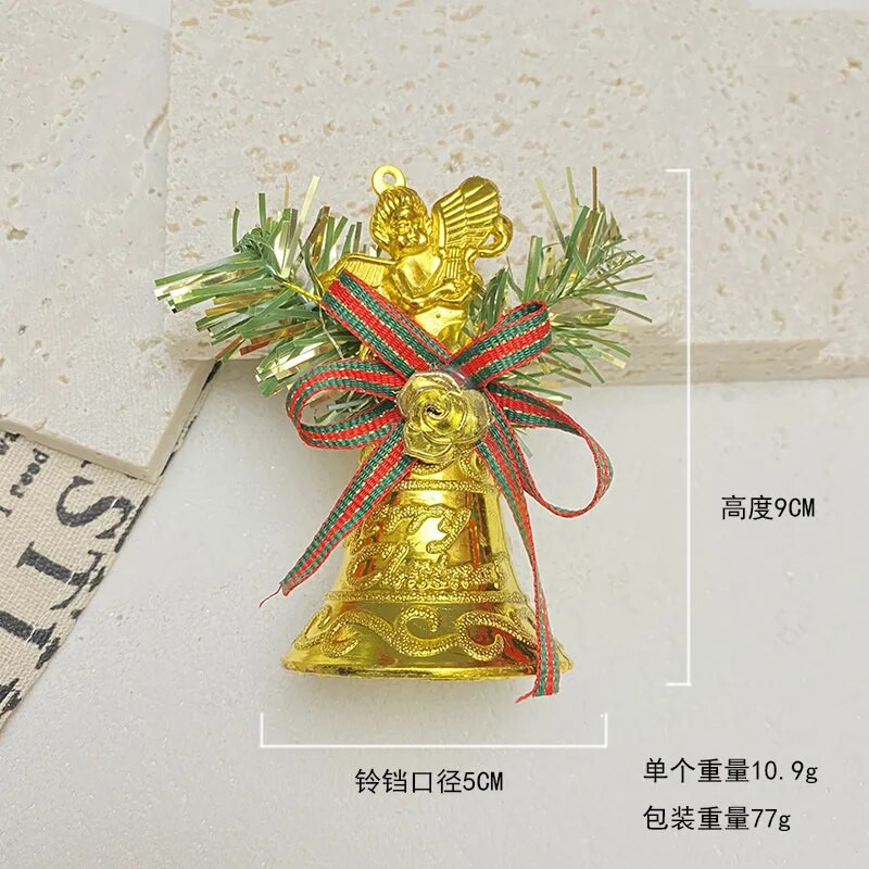 6db karácsonyi arany harang karácsonyfa medálok lógó csengő csípős fenyőág Boldog karácsonyi díszek dekoráció Boldog új évet