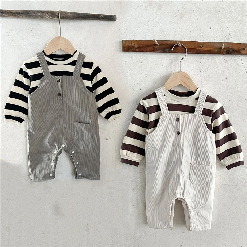 Proljetne hlače za dječake 2023. Dječje široke hlače s prtljažnikom + prugasta majica kratkih rukava za odjeću za djevojčice Jednobojni kombinezon za novorođenčad