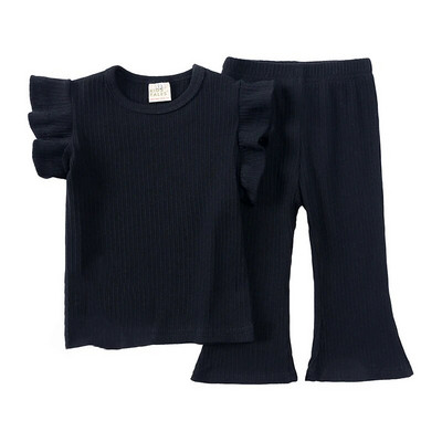 Bērnu apģērbi Zēniem, zēniem, īsām piedurknēm, topi + bikses Vasaras tērpi Solīdi meiteņu apģērbu komplekti zēniem mājās, valkājot bērnu pidžamas