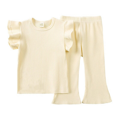 Bērnu apģērbi Zēniem, zēniem, īsām piedurknēm, topi + bikses Vasaras tērpi Solīdi meiteņu apģērbu komplekti zēniem mājās, valkājot bērnu pidžamas