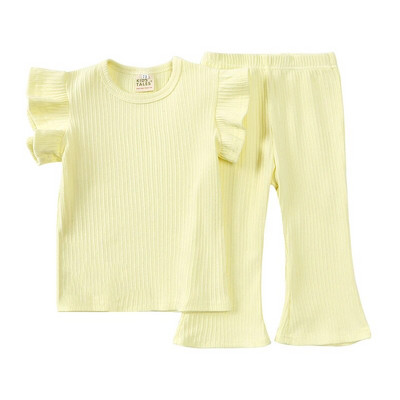 Bērnu apģērbi Zēniem, zēniem, īsām piedurknēm, topi + bikses Vasaras tērpi Solīdi meiteņu apģērbu komplekti zēniem mājās, valkājot bērnu pidžamas