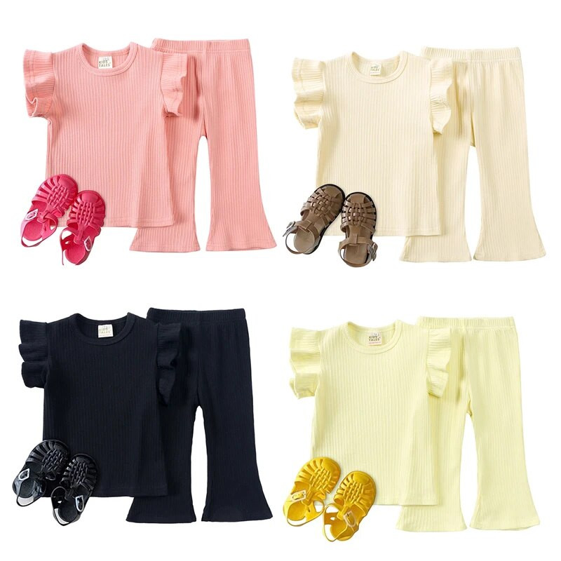 Bērnu apģērbi Zēniem, zēniem, īsām piedurknēm, topi + bikses Vasaras tērpi Solīdi meiteņu apģērbu komplekti zēniem mājās, valkājot bērnu pidžamas