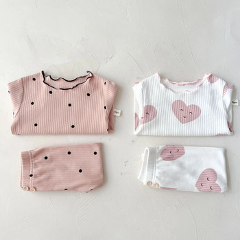 2023 г. Пролетен бебешки пижамен комплект с щампа на точки Бебешки дрехи за момичета Спално облекло Костюм за домашни дрехи за малки момичета