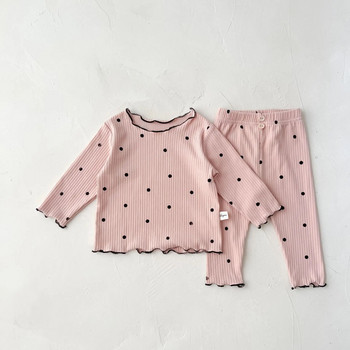 2023 г. Пролетен бебешки пижамен комплект с щампа на точки Бебешки дрехи за момичета Спално облекло Костюм за домашни дрехи за малки момичета