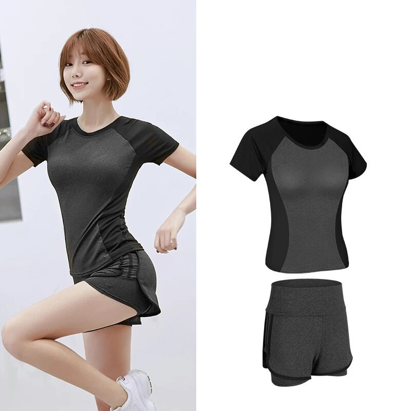 Női fitnesz rövidnadrág + felső edzésruházat edzés edzőterem futó jógakészlet gyakorlat edzés testépítés sportruházat tréningruha 02