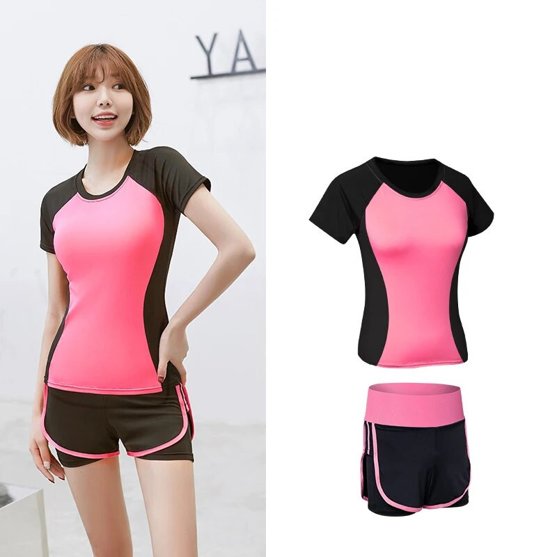 Női fitnesz rövidnadrág + felső edzésruházat edzés edzőterem futó jógakészlet gyakorlat edzés testépítés sportruházat tréningruha 02