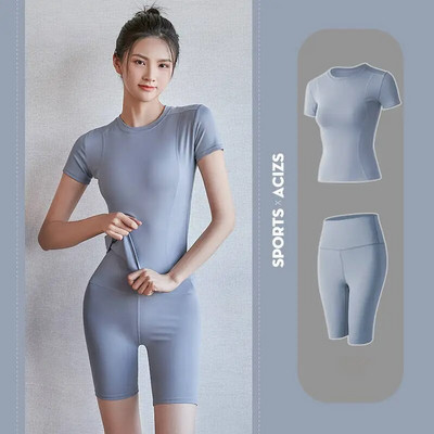 Sieviešu fitnesa šorti + labākie treniņu apģērbi treniņiem sporta zāle, skriešanas jogas komplekts, vingrinājums, kultūrisms, sporta tērpi, treniņtērpi