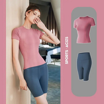Sieviešu fitnesa šorti + labākie treniņu apģērbi treniņiem sporta zāle, skriešanas jogas komplekts, vingrinājums, kultūrisms, sporta tērpi, treniņtērpi