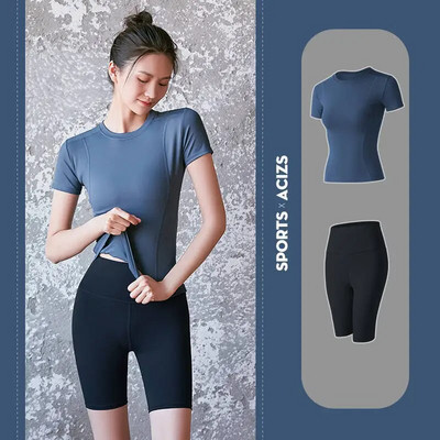 Sieviešu fitnesa šorti + labākie treniņu apģērbi treniņiem sporta zāle, skriešanas jogas komplekts, vingrinājums, kultūrisms, sporta tērpi, treniņtērpi