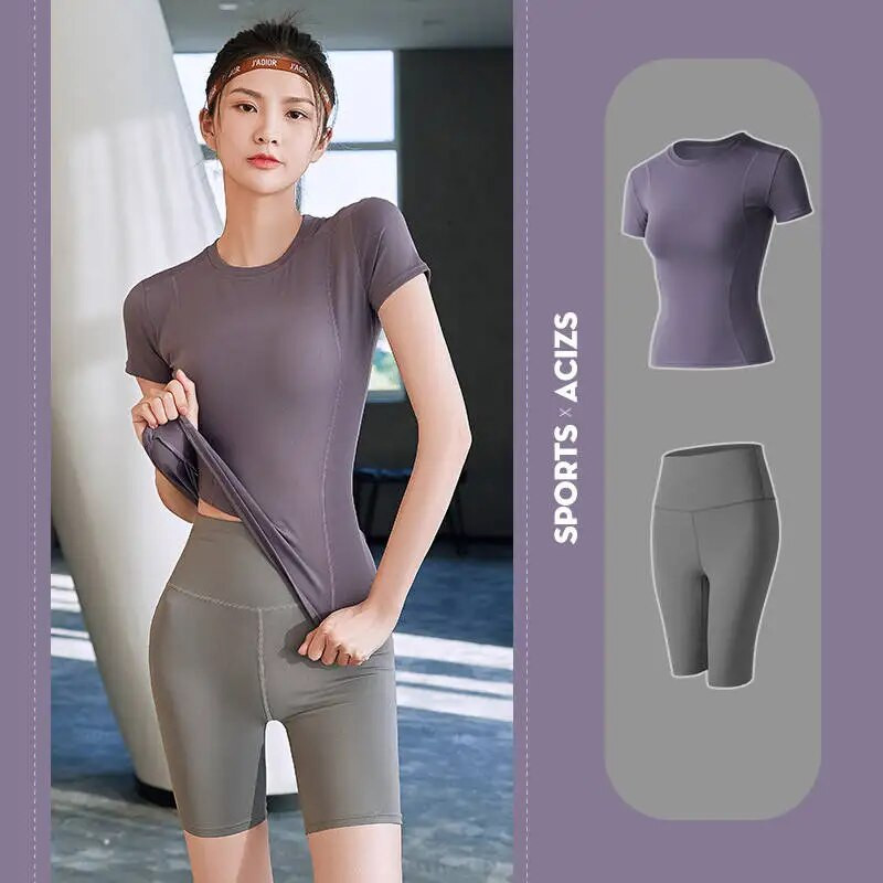 Sieviešu fitnesa šorti + labākie treniņu apģērbi treniņiem sporta zāle, skriešanas jogas komplekts, vingrinājums, kultūrisms, sporta tērpi, treniņtērpi