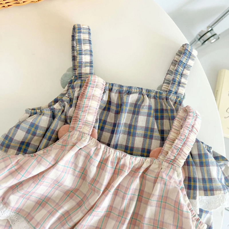 0-24M Odjeća za novorođenče za djevojčice Karirani pamučni kombinezon za djevojčice bez rukava Spuštena ramena Bodi slatke princeze