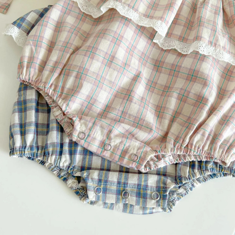 0-24M Odjeća za novorođenče za djevojčice Karirani pamučni kombinezon za djevojčice bez rukava Spuštena ramena Bodi slatke princeze