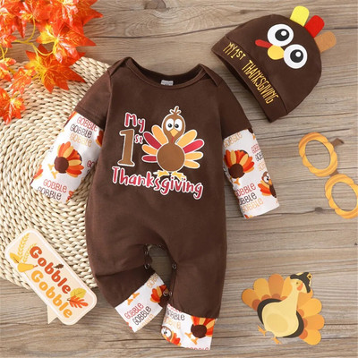 ZAFILLE First Thanksgiving Baby Outfits Patchwork Kombinezon za novorođenčad Odjeća za djevojčice Pureća beba gaćice Kostim za dječake