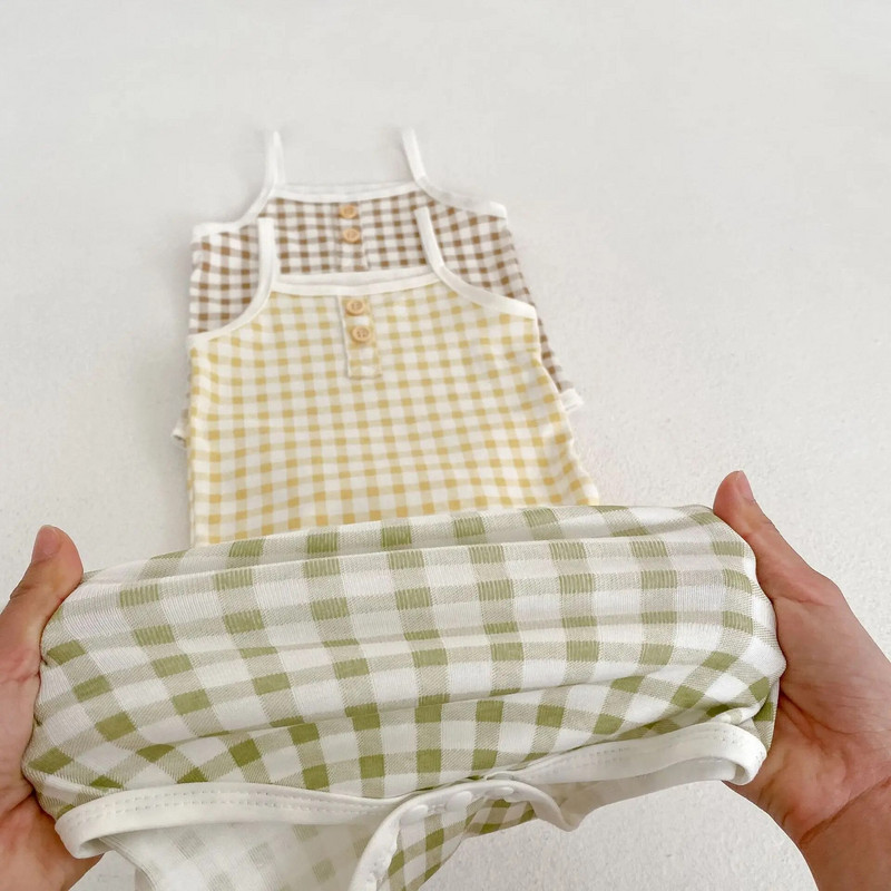 0-24M újszülött baba nadrág gyerek baba fiú lányok nyári ruhák ujjatlan kockás body Aranyos édes pamut jumpsuit outfit
