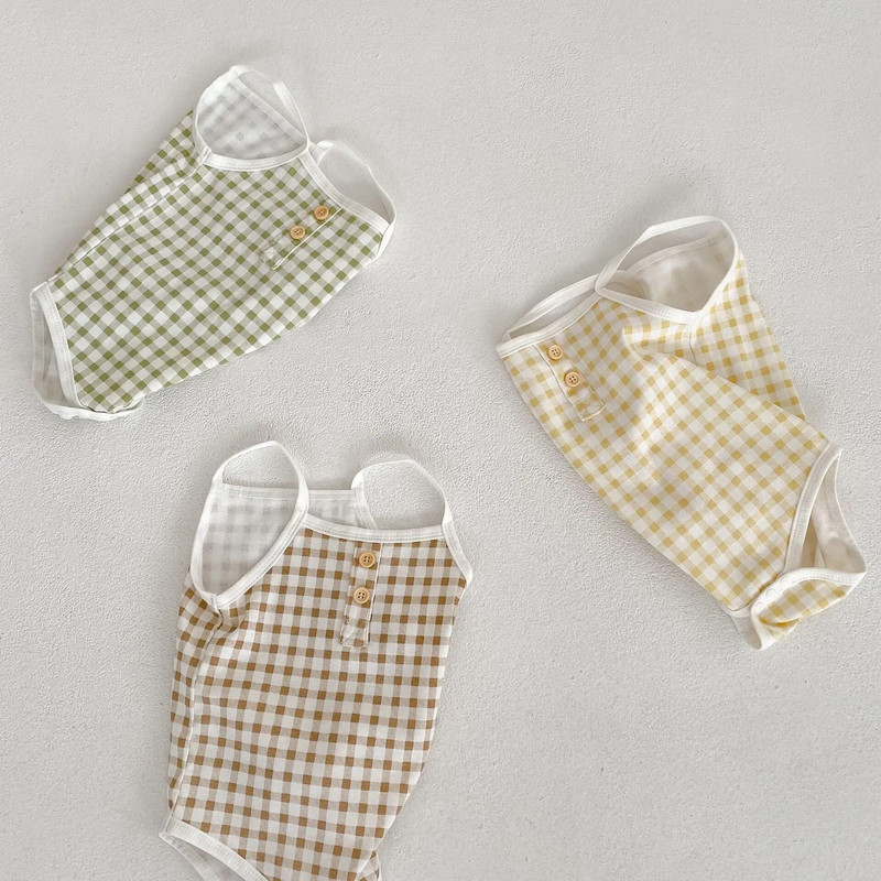 0-24M újszülött baba nadrág gyerek baba fiú lányok nyári ruhák ujjatlan kockás body Aranyos édes pamut jumpsuit outfit