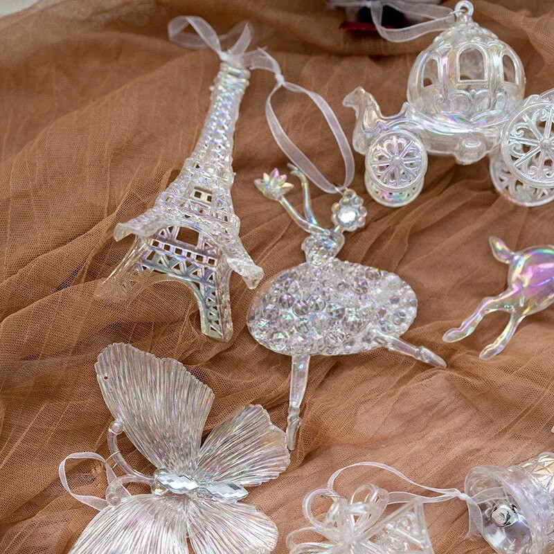 Božićna dekoracija Akrilna kristalna zvona za kočiju Elk Leptir Ukrasi za božićno drvce za ledeni božićni party Decor Velas